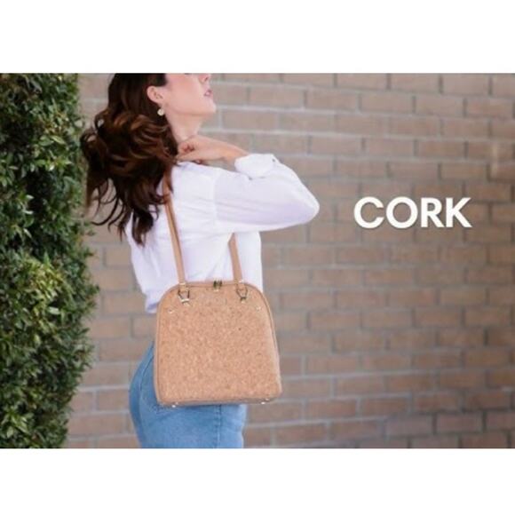 Miztique Daisy Cork Backpack Purse Convertible Adjustable Straps Beige Gold Bag - Picture 11 of 11